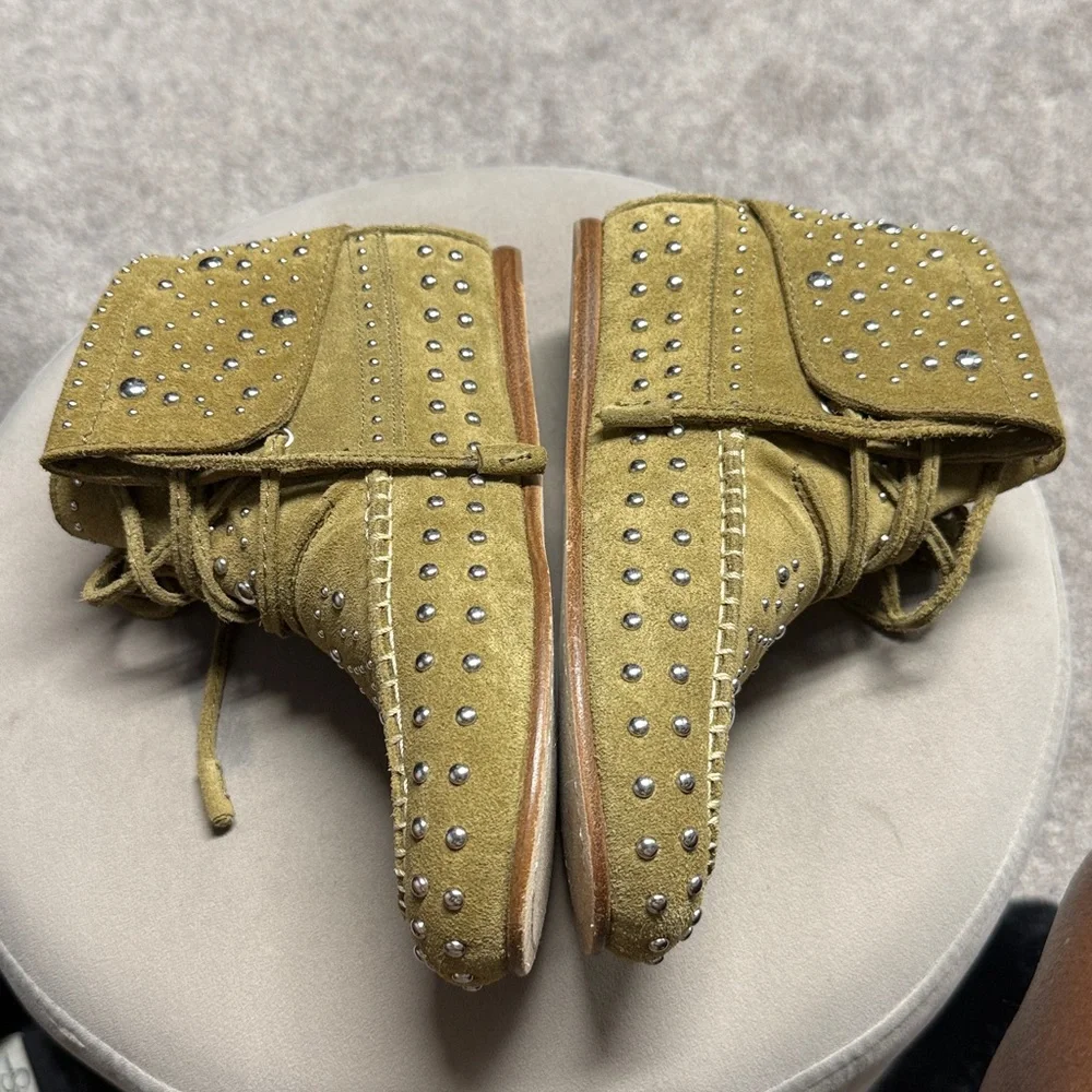 Kids Studded Suede Moccasin Boots - Tan